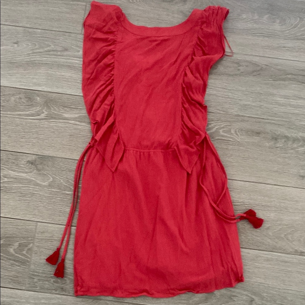 Red Ruffled V-Neck Dress - Picture 6 of 9